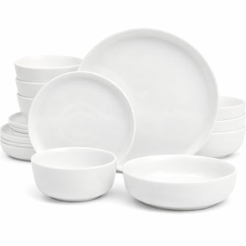 Gibson Home Plates and Bowls Sets - Dinnerware Set for 4, 16-Piece White Dishes — Ceramic Dish Set| Microwave & Dishwasher Safe Dishes - Oslo Collection