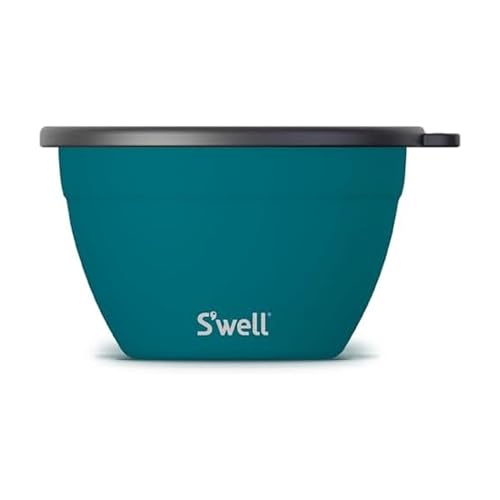 S'well Stainless Steel Salad Bowl Kit 64 oz Peacock Blue | Prevents Messy Spills, Includes Tray & Condiment Container, Ideal for Salads & Work Lunches, Dishwasher Safe