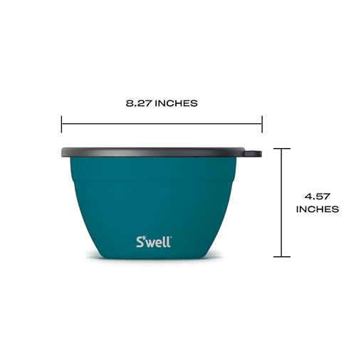 S'well Stainless Steel Salad Bowl Kit 64 oz Peacock Blue | Prevents Messy Spills, Includes Tray & Condiment Container, Ideal for Salads & Work Lunches, Dishwasher Safe