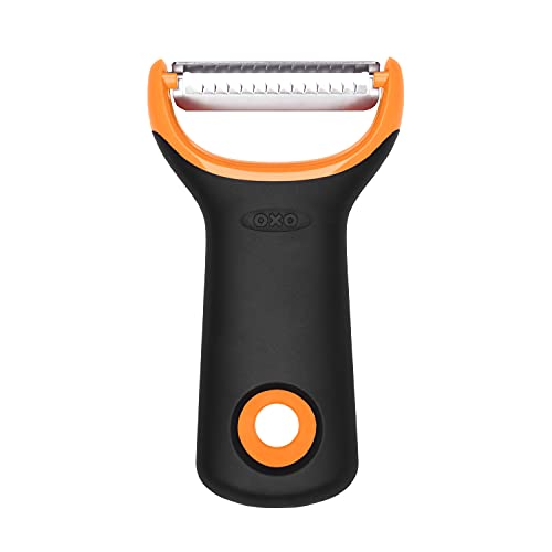 OXO Good Grips Stainless Steel Julienne Prep Vegetable Peeler | Food Prep, Shredder, Slicer, Blade, Non-Slip Grip, Carrot, Cucumber, Zucchini Strips, Zoodles, Dishwasher Safe
