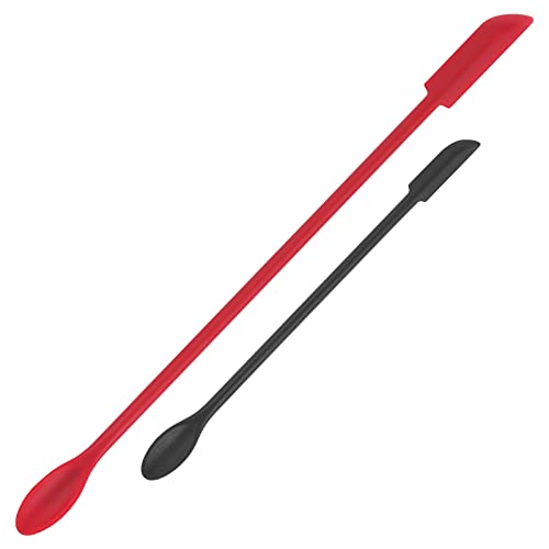 Cuttte 2pcs Mini Makeup Spatula Silicone Skincare Spatula Set for Cosmetic | Small Foundation Lotion Scrapers, Reusable Beauty Tiny Tool, Thin Jar Scraper for Kitchen, Get Last of Makeup Out, Black Red