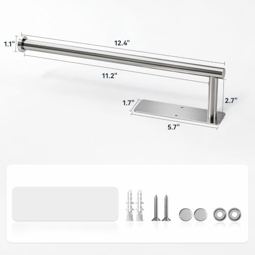 Paper Towel Holder,Self-Adhesive or Drilling， Brushed Nickel, 1 Pack | SUS304 Stainless Steel,Kitchen Roll Dispenser Under Cabinet，Wall Mounted Rack