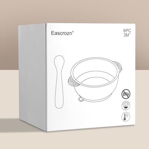 Eascrozn 3 Pack Baby Bowls with Suction and 3 Pack Baby Spoons, BPA Free | Food Grade Silicone Baby Feeding Set for Babies Toddler Kids, Microwave and Dishwasher Safe
