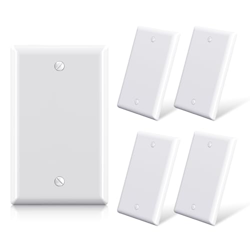 ELEGRP 1-Gang Blank Device Wall Plates, Standard Size 4.5" H x 2.75 L Unbreakable Thermoplastic Blank Faceplate Cover for Unused Outlets/Switches, UL Listed (5 Pack, Glossy White)