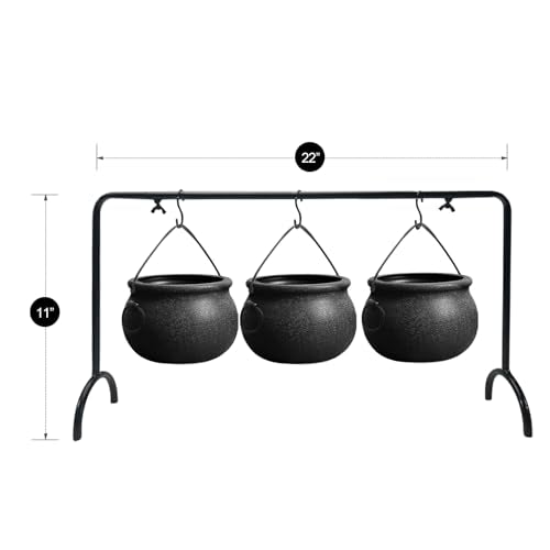 Halloween Decorations Indoor, 3 Pack Witches Cauldron Serving Bowls on Rack | Halloween Party Decorations Halloween Candy Bowl Black Plastic Cauldron for Home Kitchen Decor