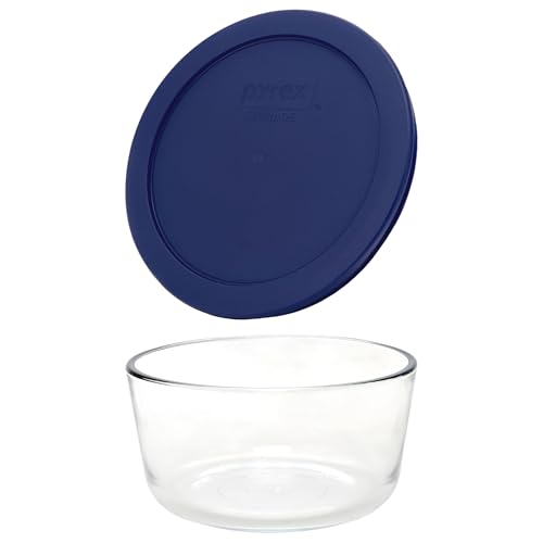 Pyrex (2 7201 4-Cup Glass Bowls with (2) 7201-PC Blue Lids - Made in USA | Glass Storage Containers | BPA-Free Plastic | Replacement Covers | Meal Prep | Kitchen Organization | Refrigerator Storage