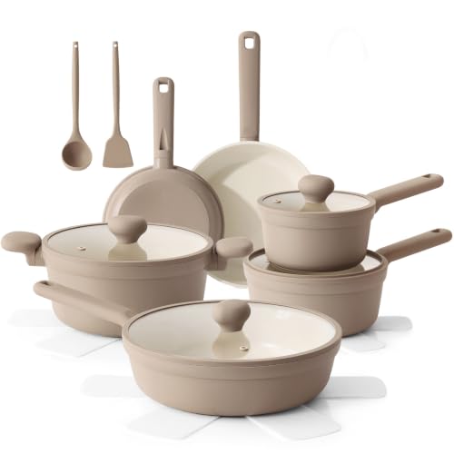 SENSARTE Ceramic Nonstick Pots and Pans Set, Nontoxic Cookware Set 17pcs