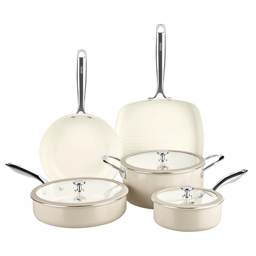 Pyrex 8-Piece Ceramic Cookware Set, Pots and Pans with Lids & Handles