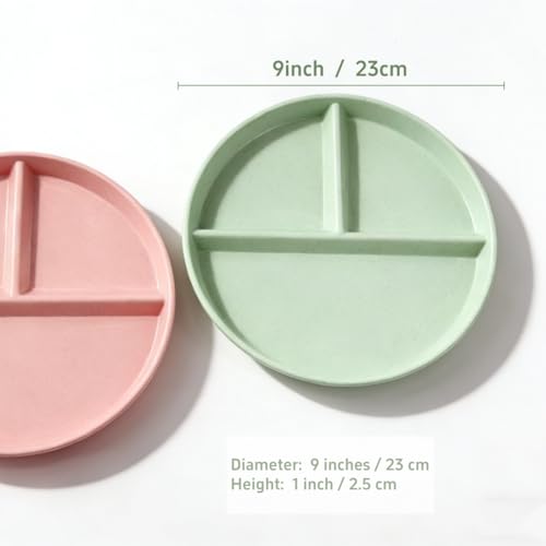 falichchch 9-Inch Large Multicolor Wheat Straw Divided Plates – Unbreakable 3-Compartment Plates for Portion Control & Healthy Eating Microwave & Dishwasher Safe – Eco-Friendly & Reusable (8)
