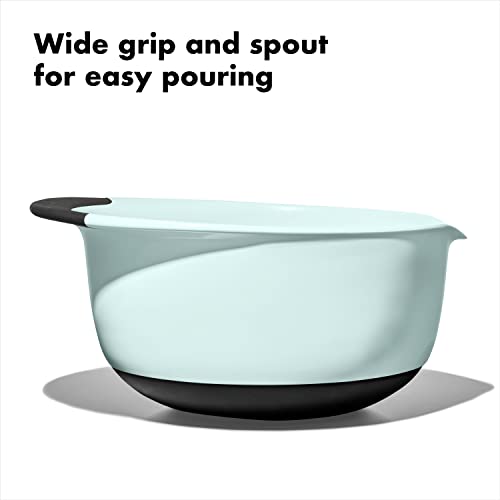 OXO Good Grips 3-Piece Plastic Mixing Bowl Set- Blue, Gray, Jade | 1.5, 3 & 5 Qt Capacities, Wide Spouts To Pour , Non-Slip Base, Nest for Storage, Ideal for Mixing and Baking, Dishwasher Safe