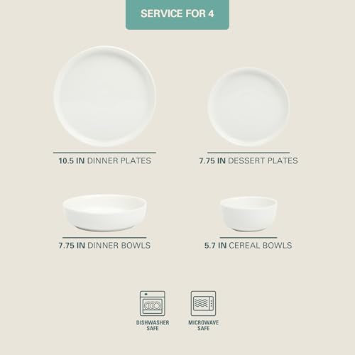 Gibson Home Plates and Bowls Sets - Dinnerware Set for 4, 16-Piece White Dishes — Ceramic Dish Set| Microwave & Dishwasher Safe Dishes - Oslo Collection