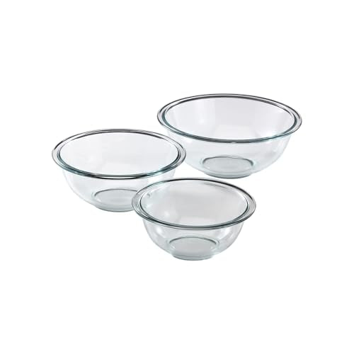Pyrex Essentials (3-Piece) Glass Mixing Bowls Set for Prepping and Baking | Preheated oven, microwave, dishwasher & freezer safe