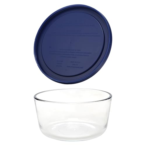 Pyrex (2 7201 4-Cup Glass Bowls with (2) 7201-PC Blue Lids - Made in USA | Glass Storage Containers | BPA-Free Plastic | Replacement Covers | Meal Prep | Kitchen Organization | Refrigerator Storage