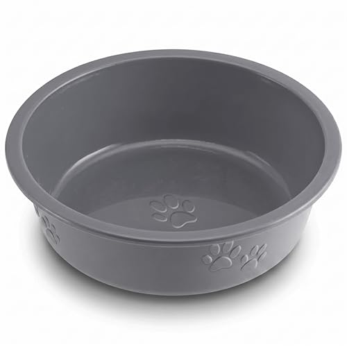 Loving Pets Dolce Luminoso Dog Bowl, Non-Skid Plastic Bowl, Large, Silver | Durable Plastic Pet Food & Water Bowl, Tip-Resistant Design, Embossed Paw Details, BPA-Free & Dishwasher Safe