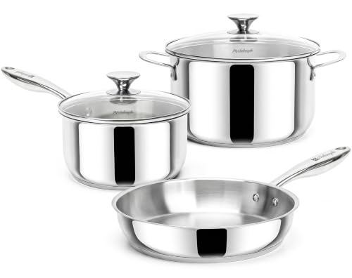 Michelangelo 5-Piece 304 Stainless Steel Cookware Set, Induction Compatible
