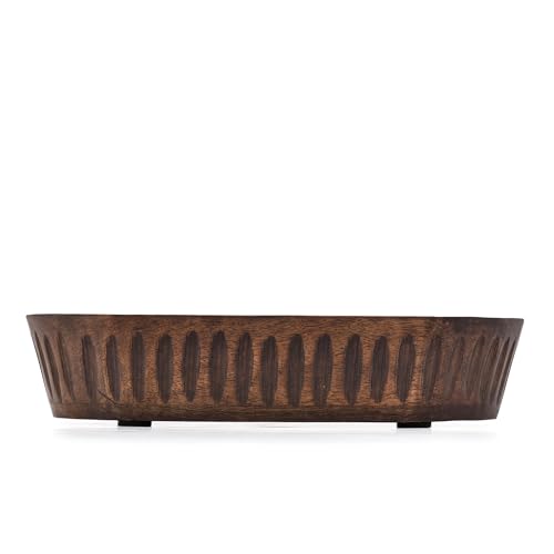 Samhita Mango Wood Decorative Bowls for Home Décor, Decorative Long Wooden Bowl for Table Centerpiece (10" x 6" x 2")