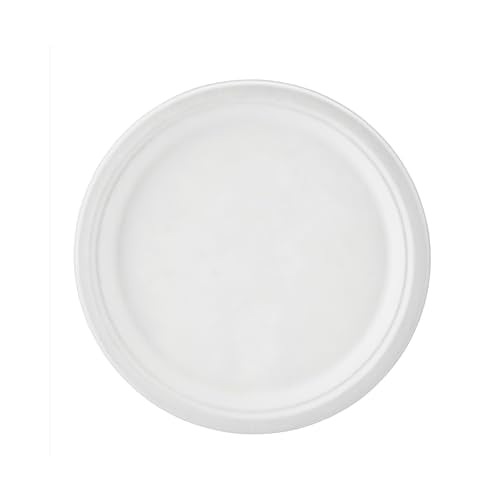 Jaluxing [125-Pack 10 Inch Paper Plates, Heavy Duty Disposable Party Plates Sugarcane Bagasse, White Unbleached 10" Dinner Paper Plate