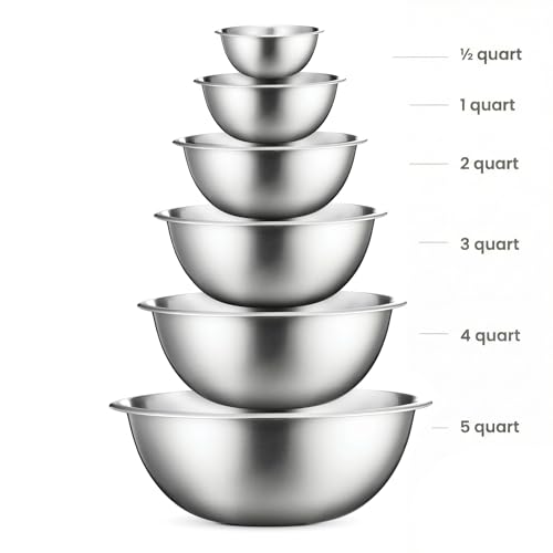 FineDine Stainless Steel Mixing Bowls Set, 6-Piece Metal Bowls | Stainless steel bowls, nesting design saves space, dishwasher safe, prep bowls, baking bowls, cooking bowls