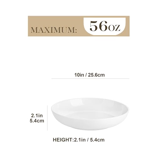 MALACASA 10" Large Pasta Bowls Set of 4, 56 OZ Wide and Shallow Salad Bowls Soup Bowls, Porcelain White Serving Bowls, Kitchen Bowl Plates Pasta Plates, Microwave & Dishwasher Safe, Series REGULAR
