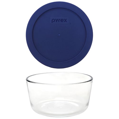 Pyrex (2 7201 4-Cup Glass Bowls with (2) 7201-PC Blue Lids - Made in USA | Glass Storage Containers | BPA-Free Plastic | Replacement Covers | Meal Prep | Kitchen Organization | Refrigerator Storage
