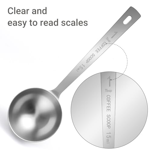 Flezoo 4Pcs 1 Tbsp 15ml Stainless Steel Long Handle Coffee Measuring Scoop | Stainless Steel, Precise 1 Tbsp Measure, Long Handle, For Ground Coffee Tea Spice Powder, Dishwasher Safe, Multi-Use Scoop
