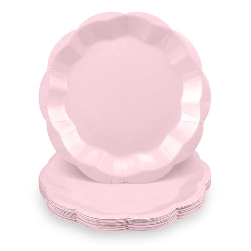 NatNarr 30 Pcs Pink Plates, 7 Inch Scalloped Pink Paper Plates Disposable | Dessert Cake Plate Small Party Plate for Wedding, Birthday, Baby Shower, Bridal Shower