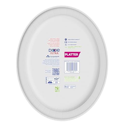 Dixie Ultra Disposable Paper Platters, 10" x 12.5", 25 Count | Serving platters for appetizers, side dishes, and party food, durable, sturdy design with leak resistance and easy cleanup