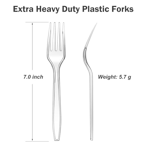 Dealusy 360 Count Extra Heavy Duty Clear Plastic Forks Disposable | BPA-Free, Heat Resistant, Solid and Durable Disposable Forks Bulk, Premium Plastic Forks Heavy Duty for Party Supply