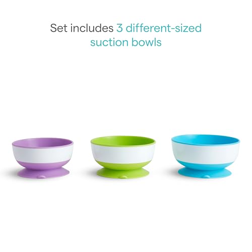 Munchkin Stay Put Suction Bowls for Baby, 3 Pack, Blue/Green/Purple