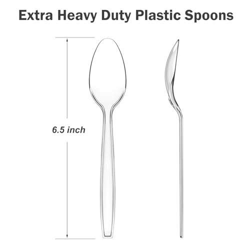 Dealusy 100 Count Clear Plastic Spoons Disposable | BPA-Free, Heat Resistant, Solid and Durable Disposable Spoons Heavy Duty Bulk, Premium Spoons for Party Supply