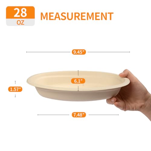 Celel 28 oz Oval Paper Bowls 100 Pack For Burrito, Nacho, Taco Salad | PFAS-Free Oval Disposable Bowls As Nacho Trays Chipotle Serving Bowls Taco Boats, Compostable Microwavable Taco Bar Supplies