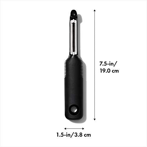 OXO Good Grips Swivel Vegetable Peeler with Soft Comfortable Handle - Black | Soft Non-Slip Grip on Handle, Built-in Potato Eye Remover, Rust Proof, Peels Vegetables and Fruits with Ease