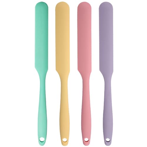 4 Pcs Silicone Jar Spatula Set - Long Handle Sourdough Scraper, Skinny Spatula for Jars, Bottles, and Containers, Non-Stick Heat Resistant Cake Cream Spatulas
