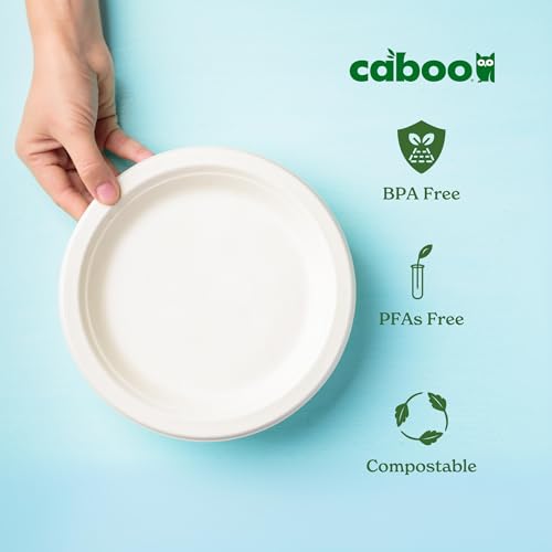 Caboo Disposable Bamboo Paper Plates, 125 Pack of 10 Inch Sturdy Biodegradable Plates, Compostable Plate, Microwave Safe Party Plate, Eco Friendly Alternative to Plastic