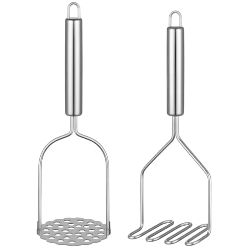 Maclia 2PCS Stainless Steel Mashed Potato Masher for Vegetable, Ground Beef | Multipurpose Food Smasher, For Avocado Beans Salad Fruits & Vegetables, Sturdy Kitchen Utensils, Easy to Clean & Store