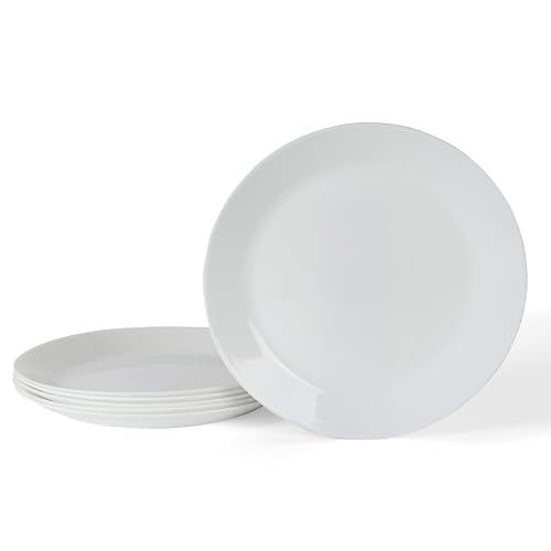 Martha Stewart Opalton Dinner Plates 6-Piece 10-Inch Plate Set – Chip and Break Resistant Opal Glass Plates - White