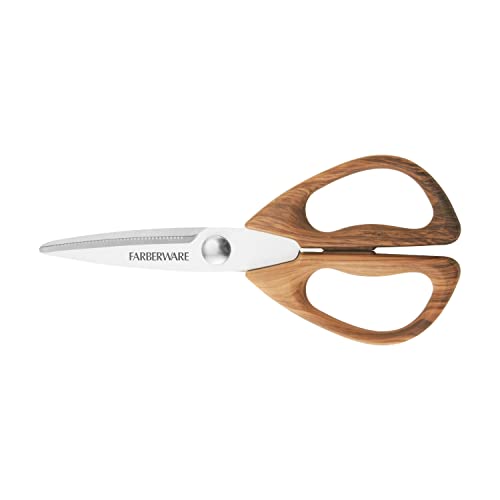 Farberware Stainless Steel Kitchen Shears Faux Wood Handle | Features Stainless Steel Blades, Stylish Faux Wood Handle, Ideal for Poultry & Herbs, All-Purpose Kitchen Use
