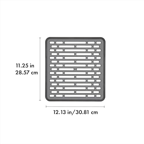 OXO Good Grips Small Kitchen Sink Mat with Drain Holes, Silicone Sink Mat | Non-Slip Rubber Sink Bottom Mat, Protects Dishes And Sink, Kitchen Sink Protector, Drain Holes, Gray