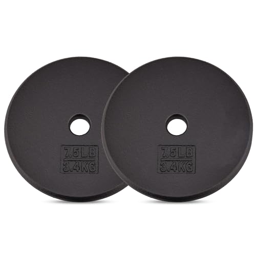 Yes4All Cast Iron Weight Plates for 1-Inch Barbells | Available in 5-50 lb, Single, Pair or Set of 4, Ideal for Strength Training, Weightlifting and Home Workouts