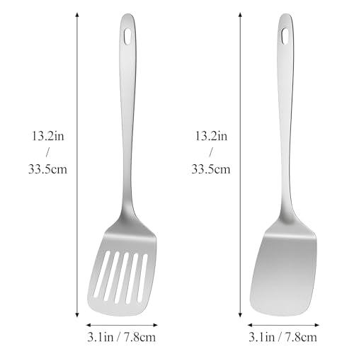 ChefBee 2PCS Stainless Steel Spatula Set, Solid & Slotted Turner | Heat Resistant, Heavy Duty Kitchen Utensils, Dishwasher Safe, For Flipping Fish Eggs Pancakes, Everyday Kitchen Cooking