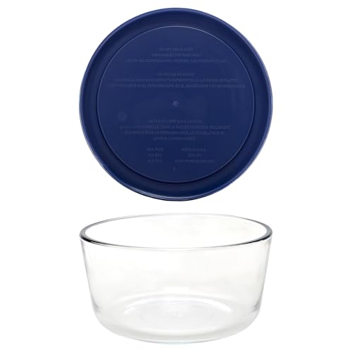 Pyrex (2 7201 4-Cup Glass Bowls with (2) 7201-PC Blue Lids - Made in USA | Glass Storage Containers | BPA-Free Plastic | Replacement Covers | Meal Prep | Kitchen Organization | Refrigerator Storage