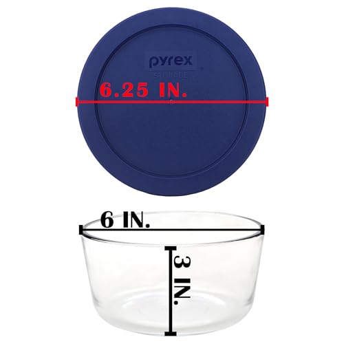 Pyrex (2 7201 4-Cup Glass Bowls with (2) 7201-PC Blue Lids - Made in USA | Glass Storage Containers | BPA-Free Plastic | Replacement Covers | Meal Prep | Kitchen Organization | Refrigerator Storage