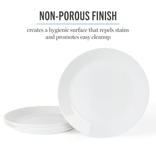 Martha Stewart Opalton Dinner Plates 6-Piece 10-Inch Plate Set – Chip and Break Resistant Opal Glass Plates - White