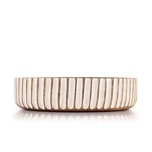 Kimona Fruit Bowls Wood Fruit Bowl or Decorative Bowl for Table Décor for Kitchen Counter or Farmhouse Christmas Centerpiece (10" X 10" X 2.5")