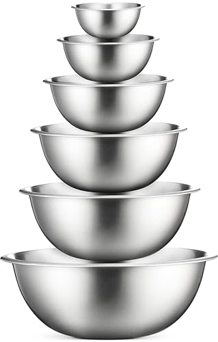 FineDine Stainless Steel Mixing Bowls Set, 6-Piece Metal Bowls | Stainless steel bowls, nesting design saves space, dishwasher safe, prep bowls, baking bowls, cooking bowls