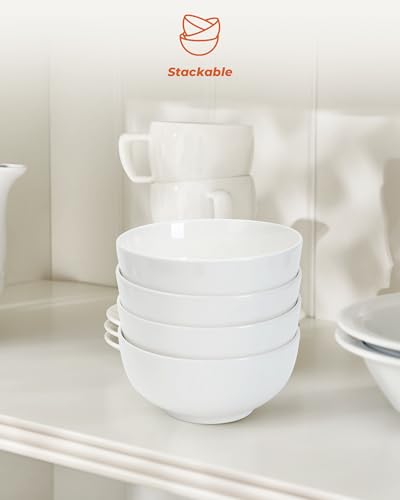Quatish Cereal Bowls Set of 6, 24 OZ Soup Bowl, Durable Ceramic Bowls | Easy to Clean, Microwave & Dishwasher Freezer Safe, Rice, Snacks, Desserts, Fruit, Kitchen, Rice, Noodle, Breakfast, White