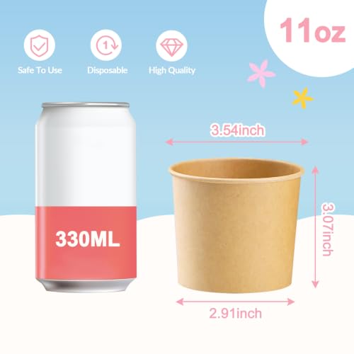 Lamosi Disposable Kraft Ice Cream Bowls 100 Count, 11 oz Paper Sundae Cups | Party Supplies Food Containers for Dessert Snack Frozen Yogurt Soup Brown (No Lids)