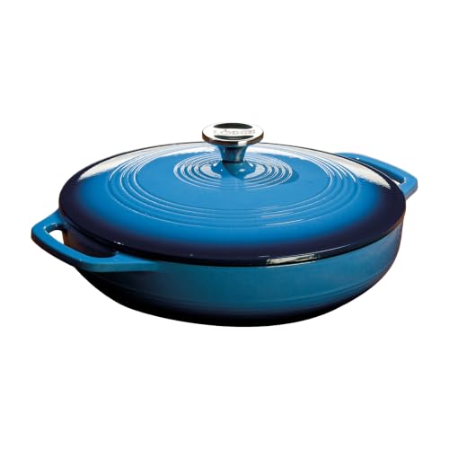 Lodge Essential Enamel Cast Iron Braiser, 3.6 Quart, Caribbean Blue