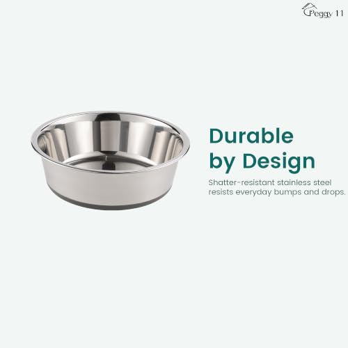 PEGGY11 Nonslip Stainless Steel Dog Bowls, 3.8 US Cup Each, 2 Pack | No slide silicone bottom, Dishwasher safe, Easy to clean, Stackable design