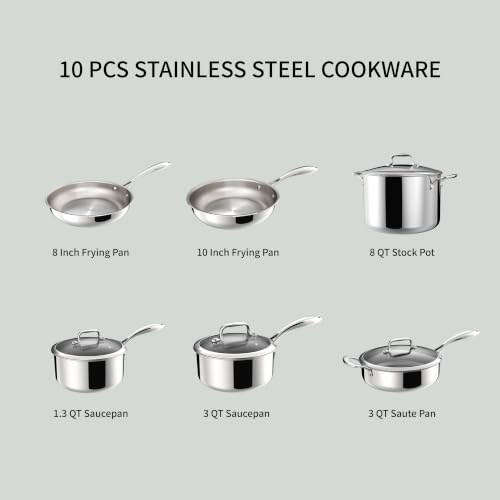 5 Ply Clad 10 Pcs Stainless Steel Pots and Pans Set